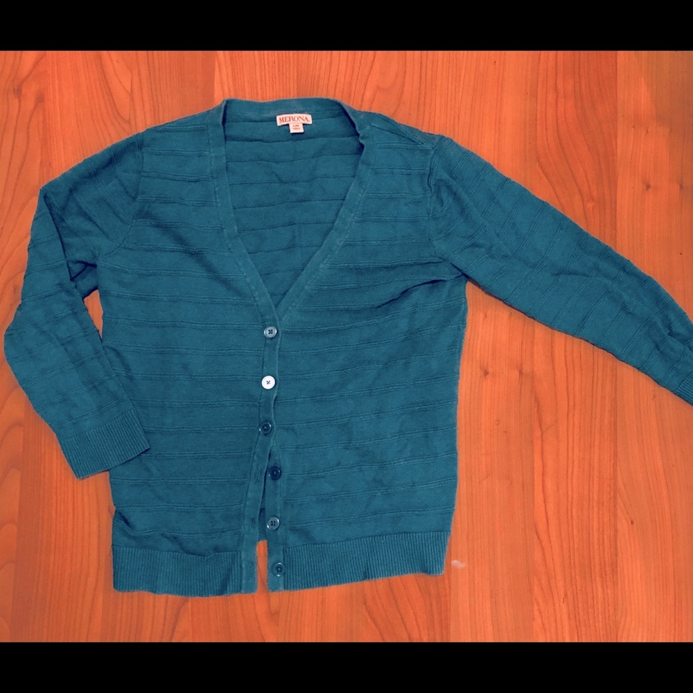 Teal Blue button up “V-neck” Cardigan Sweater